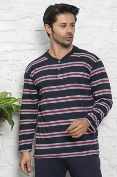 Pijama bumbac barbat, cu maneci si pantaloni lungi, negru [2]