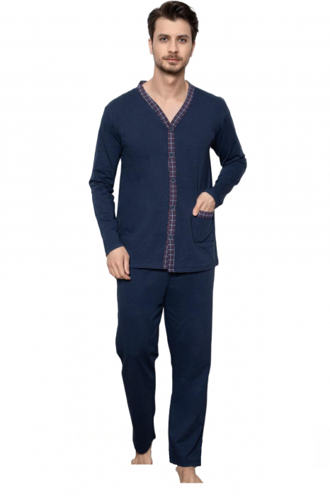 Pijama barbat bumbac ,cu maneci si pantaloni lungi, bluemarin [4]