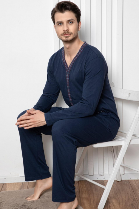 Pijama barbat bumbac ,cu maneci si pantaloni lungi, bluemarin [2]