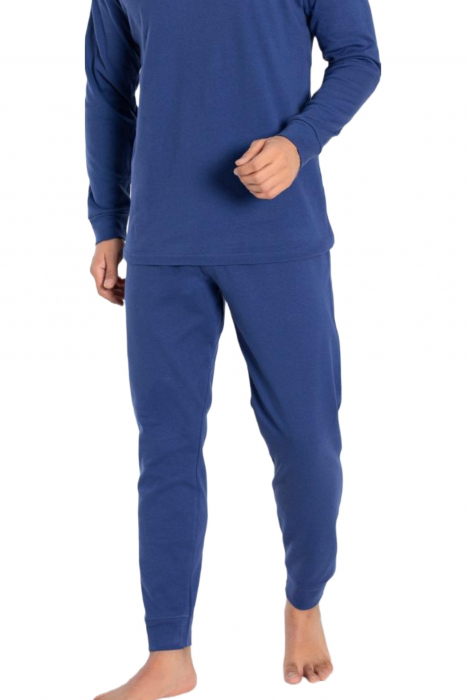 Pijama bumbac barbat, cu maneci si pantaloni lungi, imprimeu strenght denim, albastru [4]