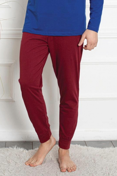 Pijama bumbac barbat, cu maneci si pantaloni lungi, imprimeu West, albastru, embody.ro [3]