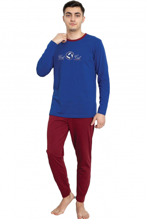 Pijama bumbac barbat, cu maneci si pantaloni lungi, imprimeu West, albastru, embody.ro [5]