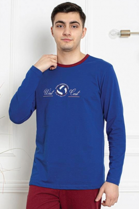 Pijama bumbac barbat, cu maneci si pantaloni lungi, imprimeu West, albastru, embody.ro [4]