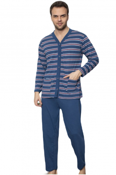 Pijama bumbac barbat, cu maneci si pantaloni lungi, buzunare laterale, inchidere nasturi bluemarin [4]