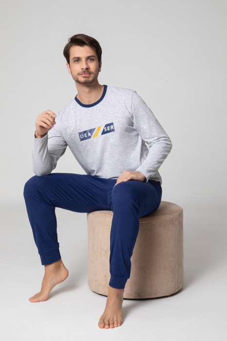 Pijama bumbac barbat, cu maneci si pantaloni lungi, imprimeu dea ser, gri [2]