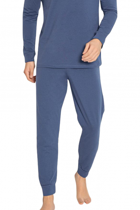 Pijama bumbac premium barbat, cu maneci si pantaloni lungi, imprimeu Vintage, albastru [3]