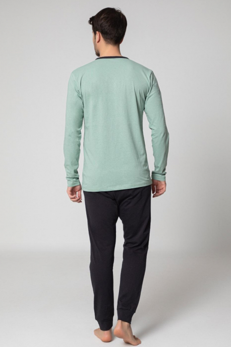 Pijama bumbac barbat, cu maneci si pantaloni lungi, imprimeu enjoy, verde [3]