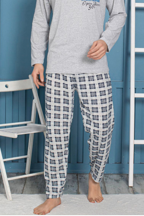 Pijama bumbac barbat, cu maneci si pantaloni lungi, imprimeu nyc, gri [2]