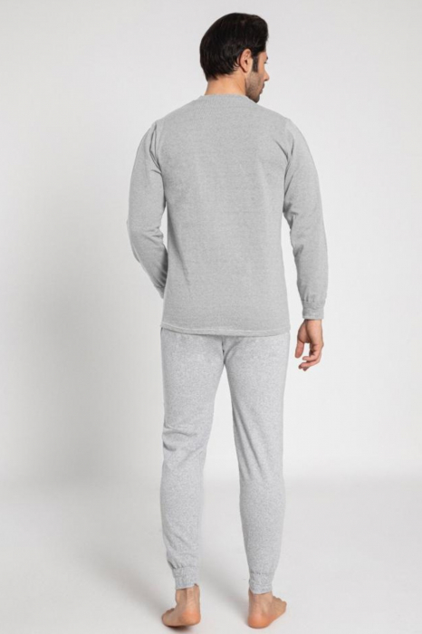 Pijama bumbac vatuit barbat, cu maneci si pantaloni lungi, imprimeu uni, gri [2]