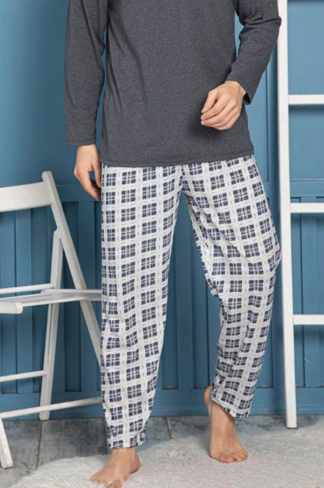 Pijama bumbac barbat, cu maneci si pantaloni lungi, imprimeu nothink, gri inchis [2]