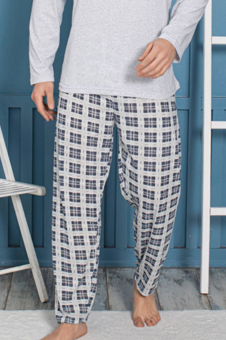 Pijama bumbac barbat, cu maneci si pantaloni lungi, imprimeu legend view, gri [2]
