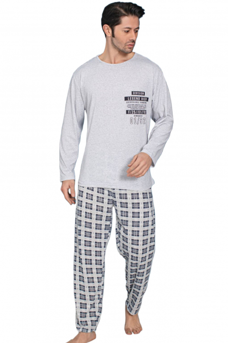 Pijama bumbac barbat, cu maneci si pantaloni lungi, imprimeu legend view, gri [4]