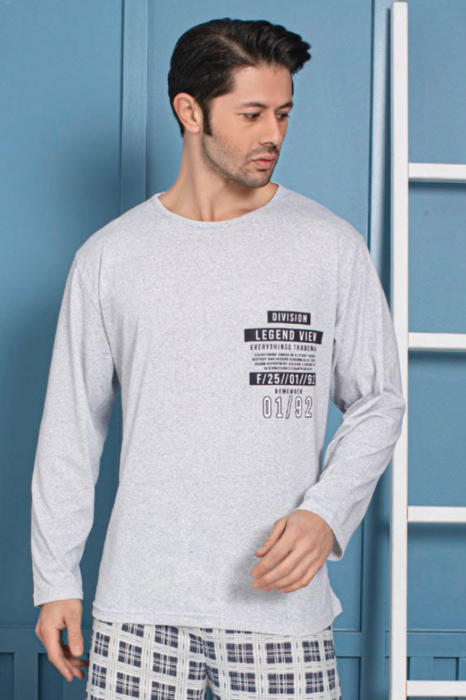 Pijama bumbac barbat, cu maneci si pantaloni lungi, imprimeu legend view, gri [3]