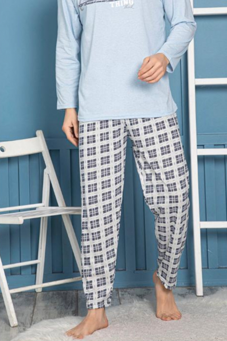 Pijama bumbac barbat, cu maneci si pantaloni lungi, imprimeu nothink, albastru [2]