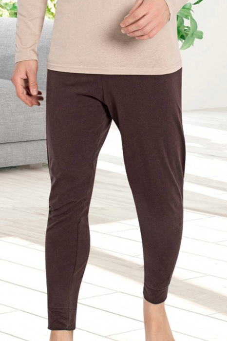 Pijama bumbac barbat, cu maneci si pantaloni lungi, imprimeu change no thing, maro, embody.ro [4]