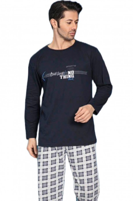 Pijama bumbac barbat, cu maneci si pantaloni lungi, imprimeu nothink, negru [3]