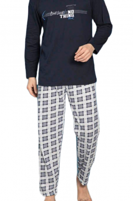 Pijama bumbac barbat, cu maneci si pantaloni lungi, imprimeu nothink, negru [2]