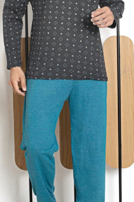Pijama bumbac barbat, cu maneci si pantaloni lungi, imprimeu uni, albastru, embody.ro [4]