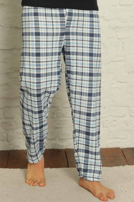 Pijama bumbac barbat, cu maneci si pantaloni lungi, imprimeu carouri bluemarin [2]