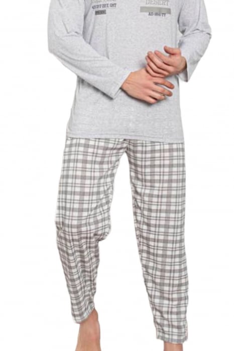 Pijama bumbac barbat, cu maneci si pantaloni lungi, imprimeu think, gri [2]