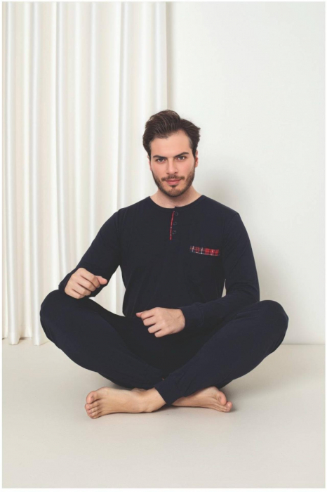 Pijama barbat din bumbac calitativ, maneci si pantaloni lungi, bleumarin 1041 , embody [2]