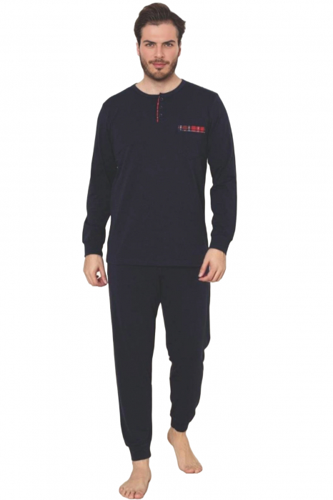 Pijama barbat din bumbac calitativ, maneci si pantaloni lungi, bleumarin 1041 , embody [3]