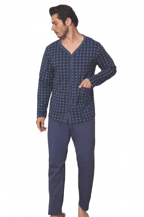 Pijama bumbac barbat, cu maneci si pantaloni lungi, maro 3013, embody [3]