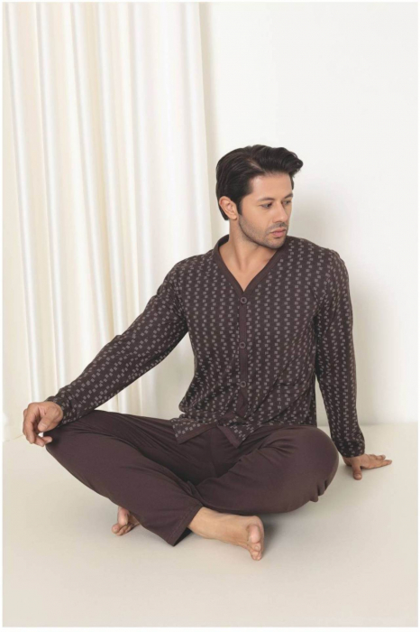 Pijama bumbac barbat cu nasturi, marime mare, cu maneci si pantaloni lungi, albastru 3003, embody [2]