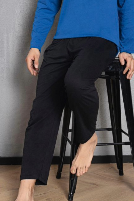 Pijama bumbac barbat, maneci pantaloni lungi, imprimeu style, albastru, embody.ro [2]