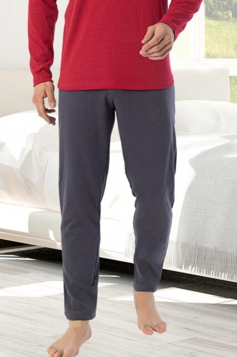Pijama bumbac interlock barbat, maneci pantaloni lungi, imprimeu uni, visiniu, embody.ro [3]