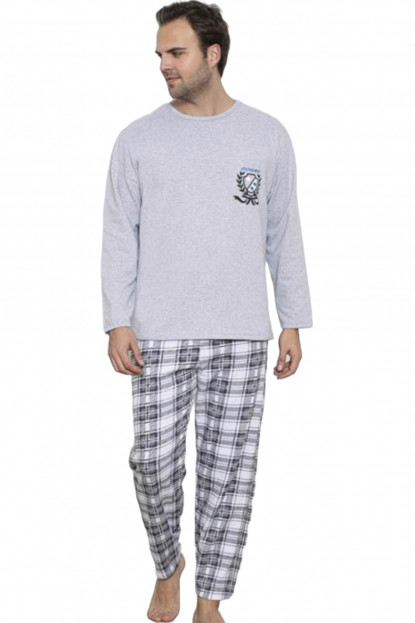Pijama barbati bumbac vatuit, maneci si pantaloni lungi, gri, embody.ro [2]