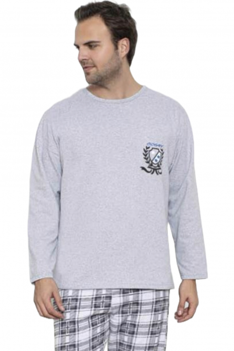 Pijama barbati bumbac vatuit, maneci si pantaloni lungi, gri, embody.ro [4]