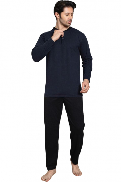 Pijama bumbac barbat, cu maneci si pantaloni lungi, imprimeu nautical dept, negru, embody.ro [5]