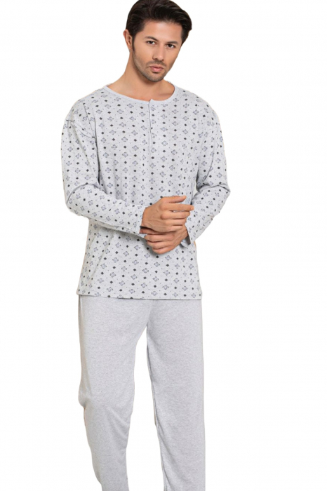 Pijama bumbac barbat, maneci pantaloni lungi, imprimeu uni, gri deschis, embody.ro [4]