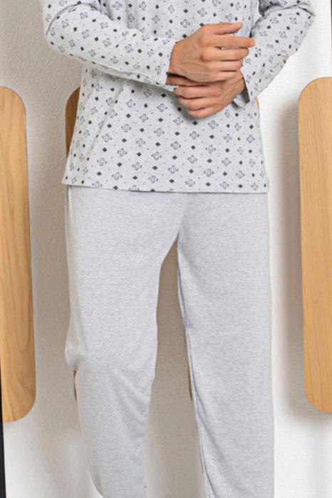 Pijama bumbac barbat, maneci pantaloni lungi, imprimeu uni, gri deschis, embody.ro [2]