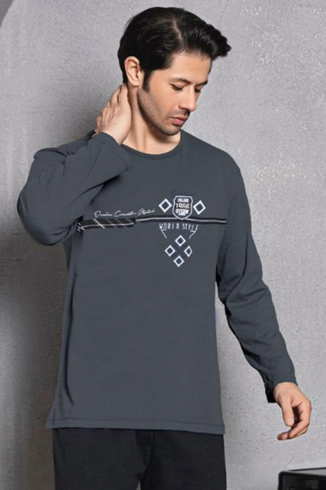 Pijama bumbac barbat, maneci pantaloni lungi, imprimeu style, negru, embody.ro [3]