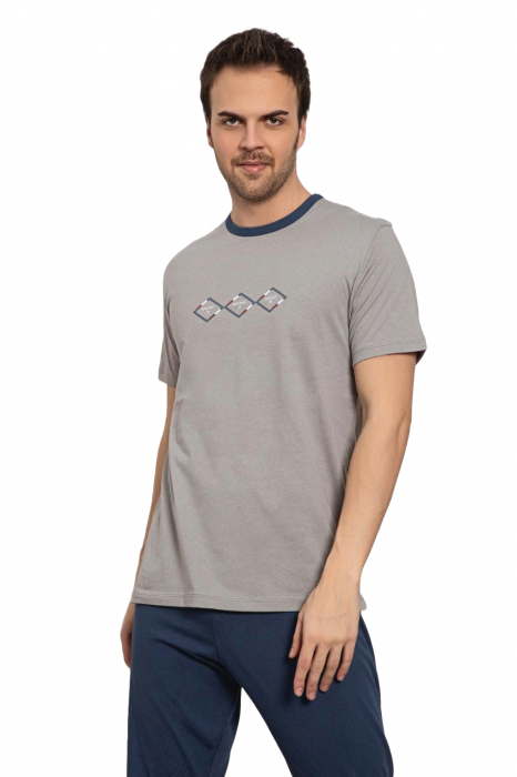 Pijama bumbac barbat, maneci scurte, pantaloni lungi, gri, embody.ro [4]