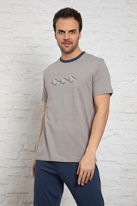 Pijama bumbac barbat, maneci scurte, pantaloni lungi, gri, embody.ro [2]