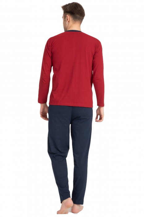 Pijama bumbac barbat, maneci si pantaloni lungi, buzunare laterale, visiniu [2]