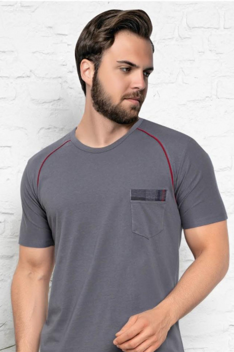 Pijama bumbac premium barbat, maneci si pantaloni scurti, gri [3]