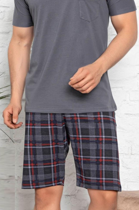Pijama bumbac premium barbat, maneci si pantaloni scurti, gri [2]