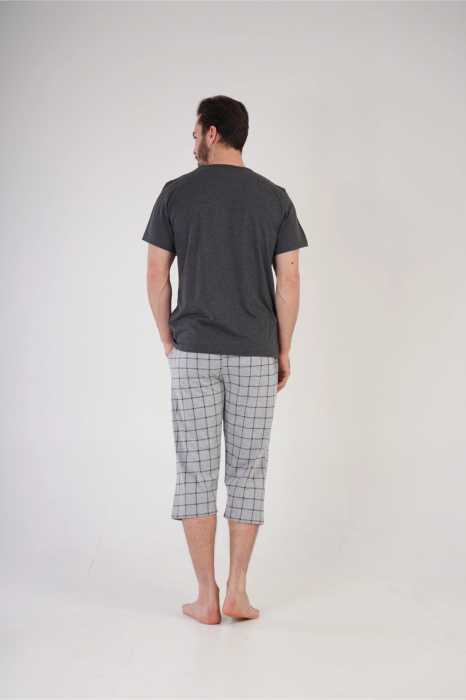 Pijama bumbac barbat marime mare cu maneci si pantaloni scurti, albastru, embody.ro [2]