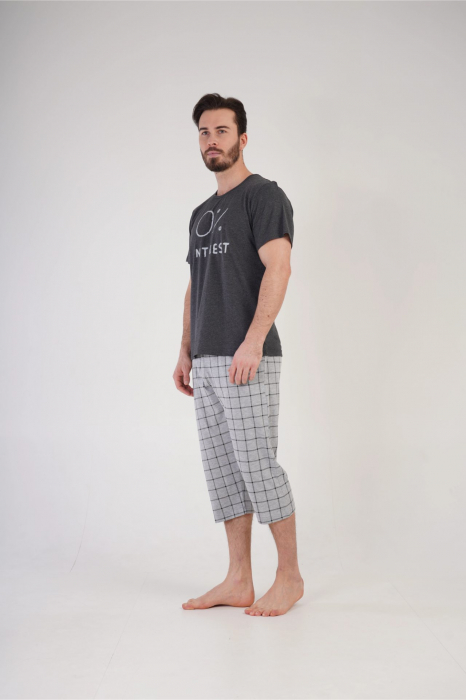 Pijama bumbac barbat marime mare cu maneci si pantaloni scurti, albastru, embody.ro [6]
