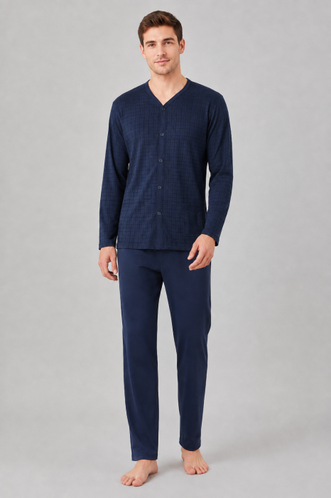 Pijama Barbati Bleumarin cu Nasturi si Pantaloni Lungi [2]