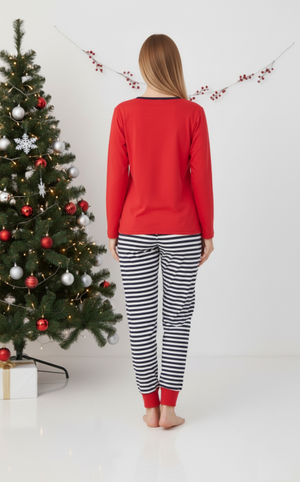 Pijama bumbac Dama de Craciun, Set cu Bluza si Pantaloni lungi, rosu 01014 [2]