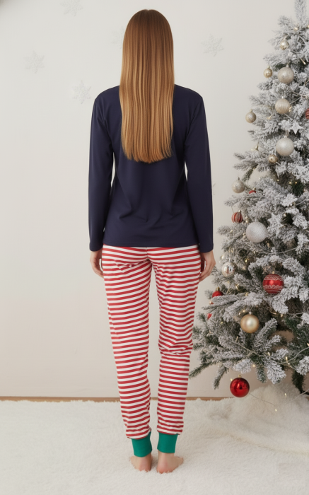 Pijama bumbac Dama de Craciun, Set cu Bluza si Pantaloni lungi, rosu 01001 [3]