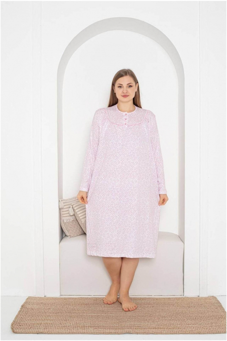 Pijama bumbac dama, tip camasa de noapte, batal marime mare, alb, embody.ro [2]