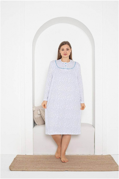 Pijama bumbac dama, tip camasa de noapte, batal marime mare, alb, embody.ro [2]