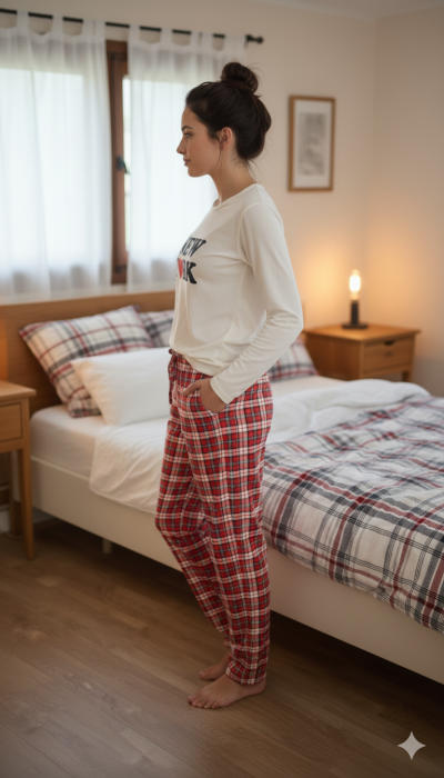 Pijama bumbac de Dama Confortabila, Set cu Bluza si Pantaloni lungi, alb 15909 [3]