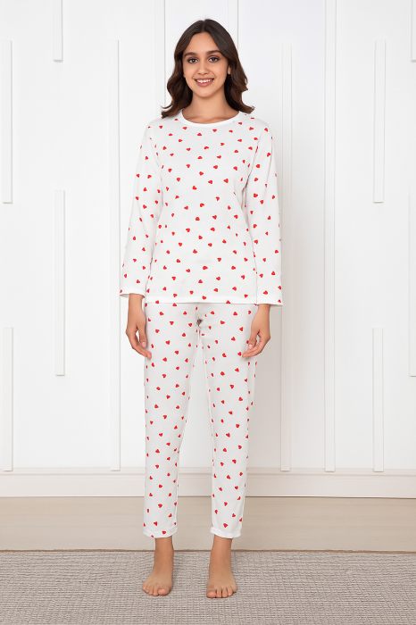 Pijama bumbac de Dama Confortabila, Set cu Bluza si Pantaloni lungi, alb 16224 [3]